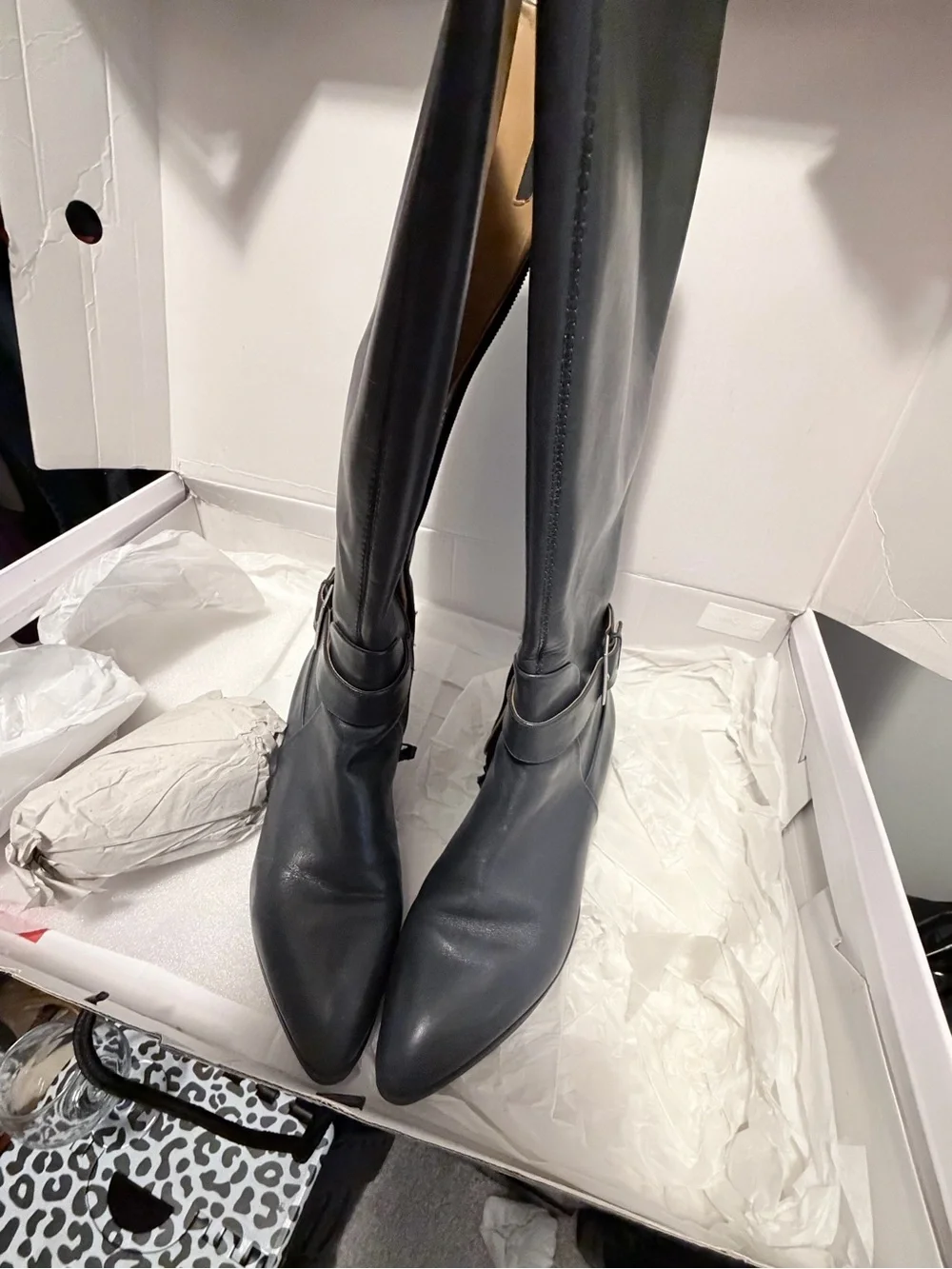 Classic Navy Knee-High Leather Boots